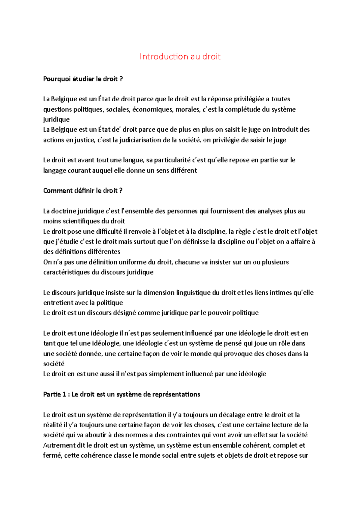 Introduction au Droit - Notes de Cours (DROIT101) - Studocu