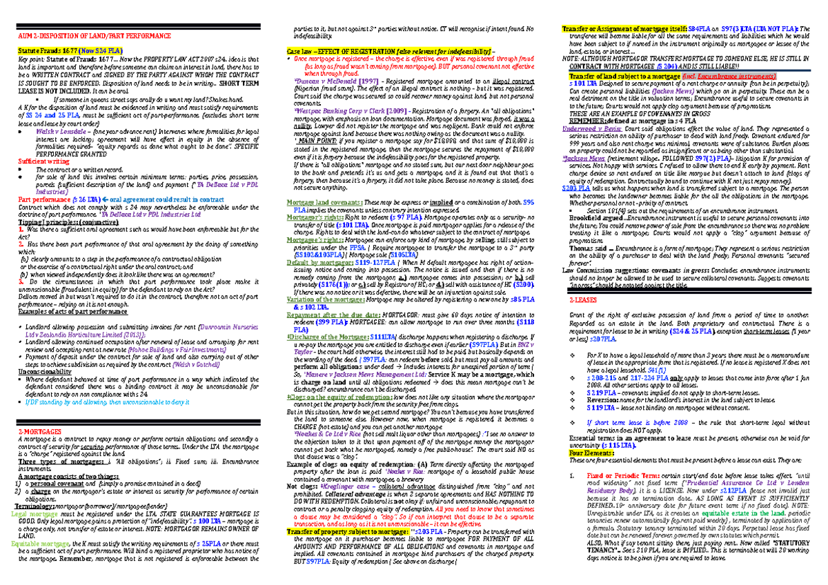 AUM - Final Exam Notes on Property Law: Disposition, Mortgages, Leases ...