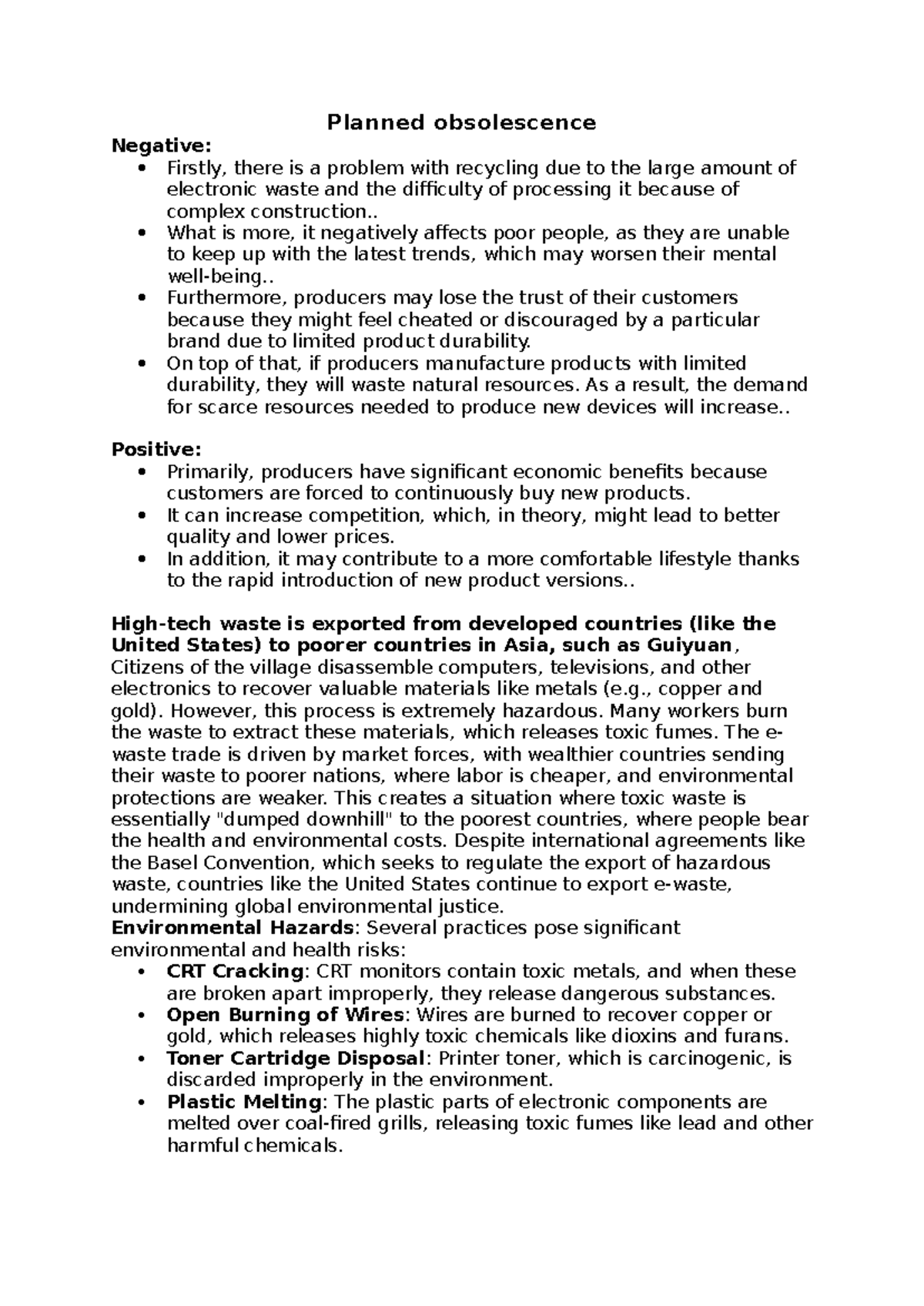 Planned Obsolescence: Environmental and Social Impacts Analysis - Studocu
