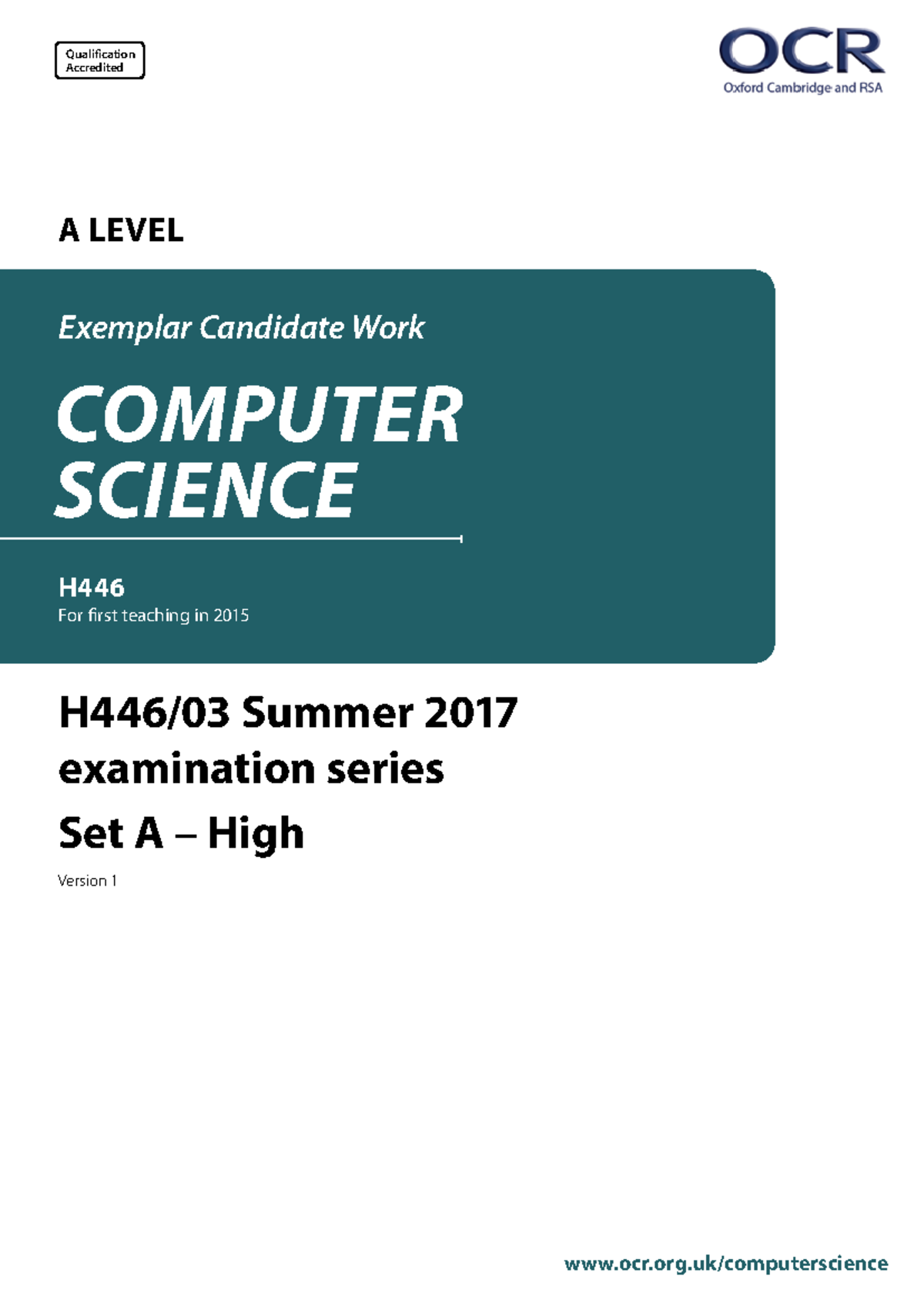 H446/03 Computer Science Programming Project Set A - High - Studocu