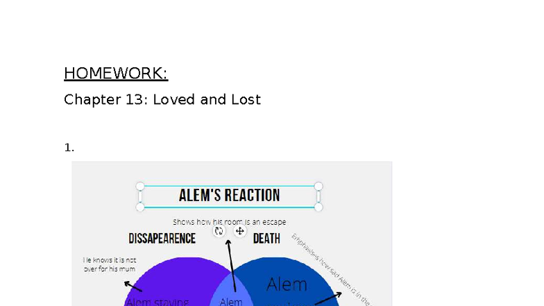 HOMEWORK: Chapter 13 & 14 Analysis on Loved and Lost - Studocu