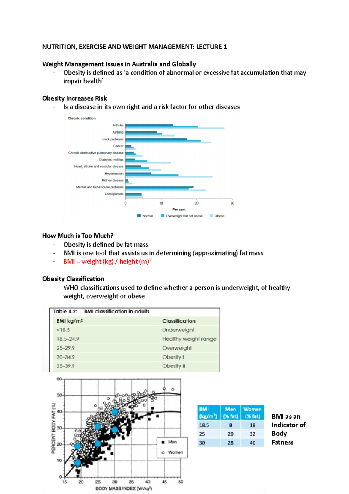 Week 1 lectures - Lecture notes 1 - NUTRITION, EXERCISE AND WEIGHT ...