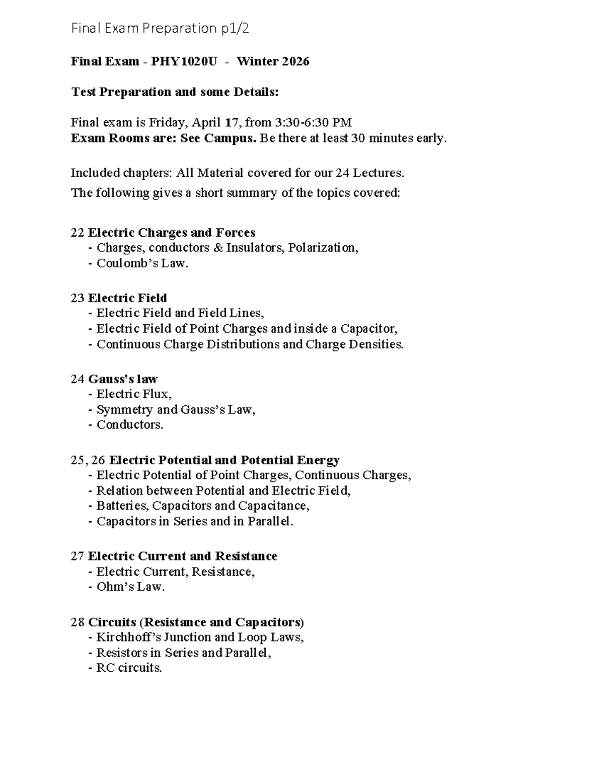 Final Exam Study Guide for PHY1020U - Winter 2026 - Studocu
