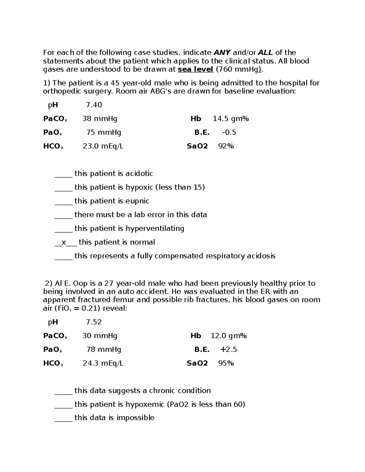 Blood Gas Interpretation Case Studies (MED 101) - Studocu