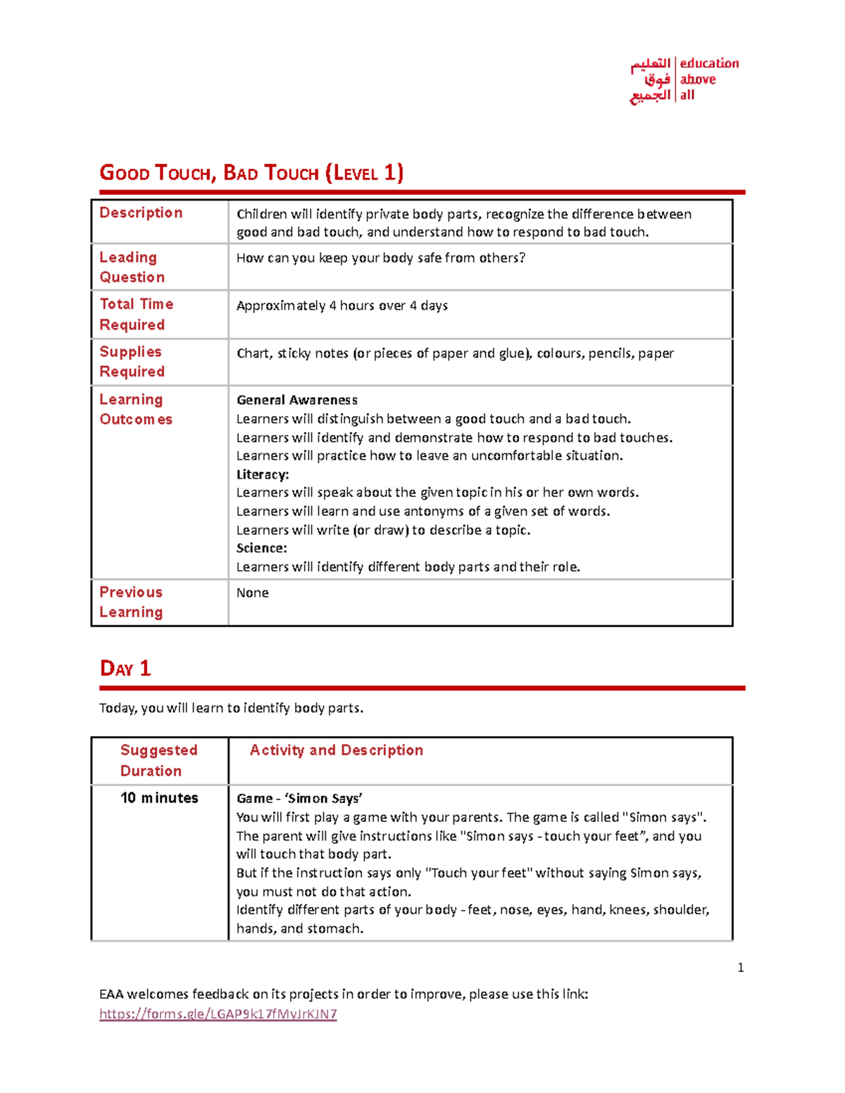 Good Touch, Bad Touch: Level 1 Safety Lessons for Kids - Studocu