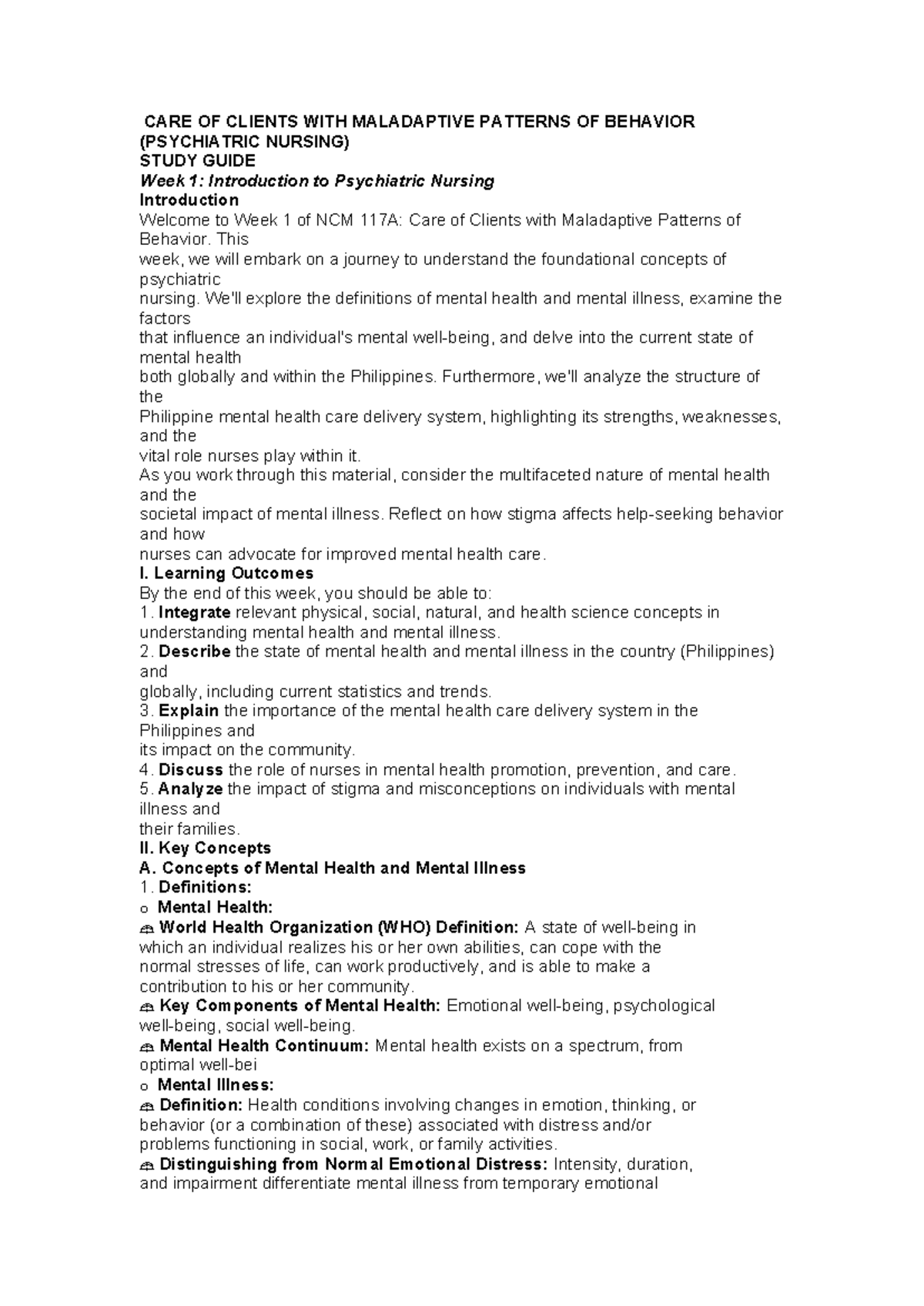NCM 117A Study Guide: Intro to Psychiatric Nursing & Mental Health ...