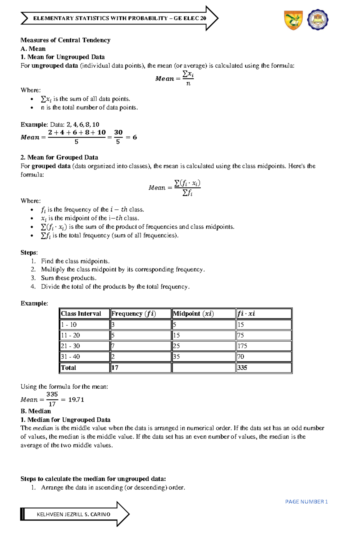 Lecture-part-2 - Elementary Statistics Lecture 2 - PAGE NUMBER 1 ...