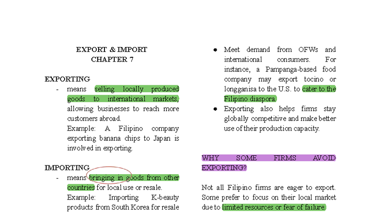 EXPORT IMPORT CHAPTER 7-9: Understanding Global Trade Dynamics - Studocu