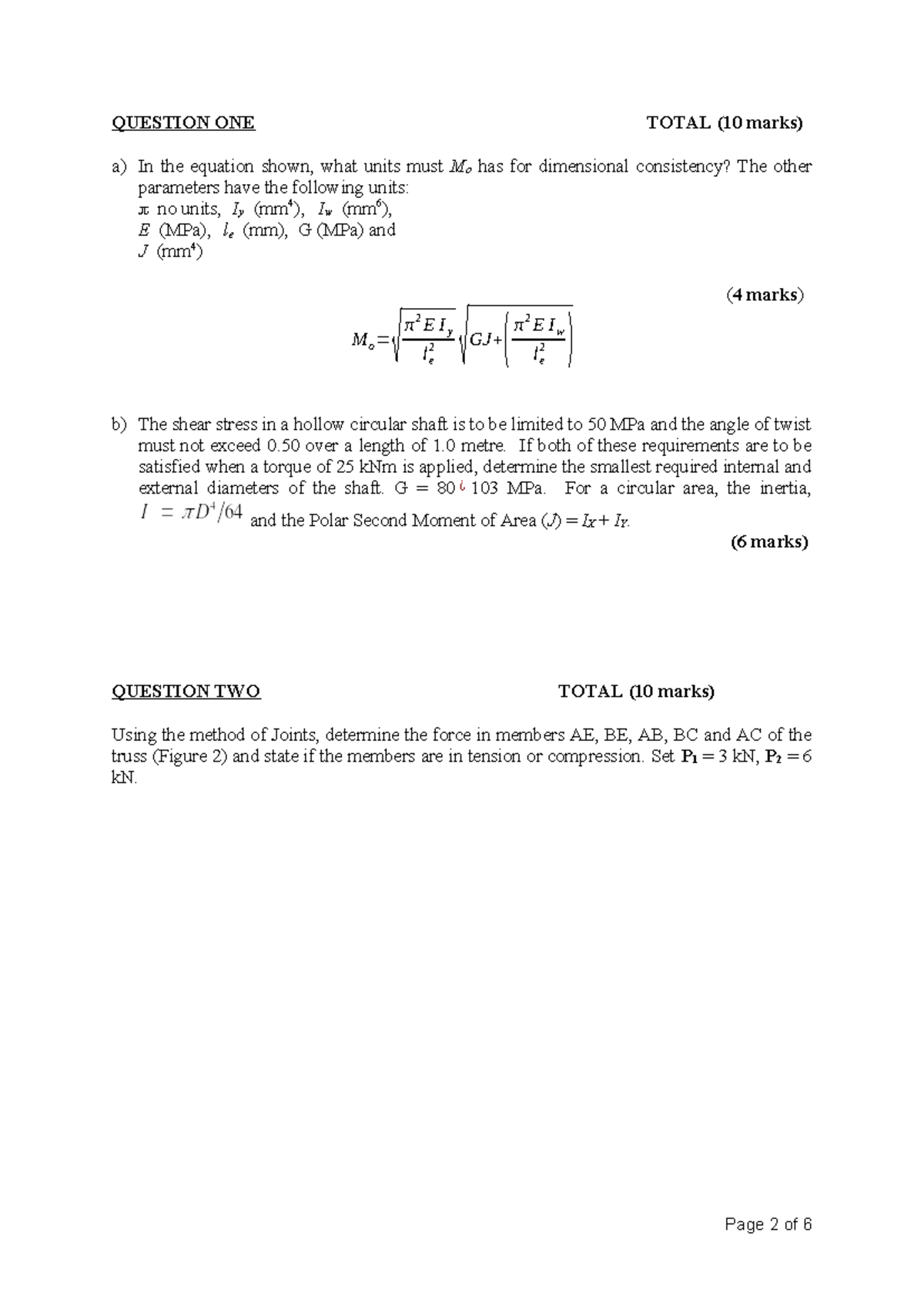 EMS1MS - 2019 Final Exam Paper: Mechanics of Materials Analysis - Studocu