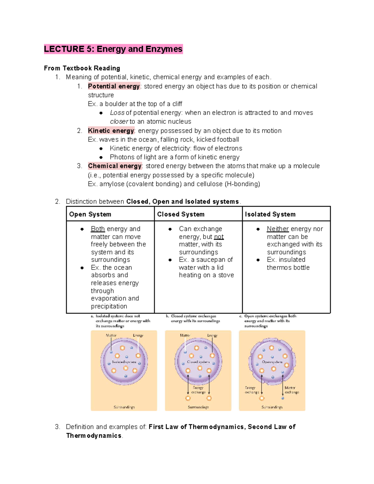 BIO 1002B LECTURE 5 & 6: Energy, Enzymes, and Membrane Structure - Studocu