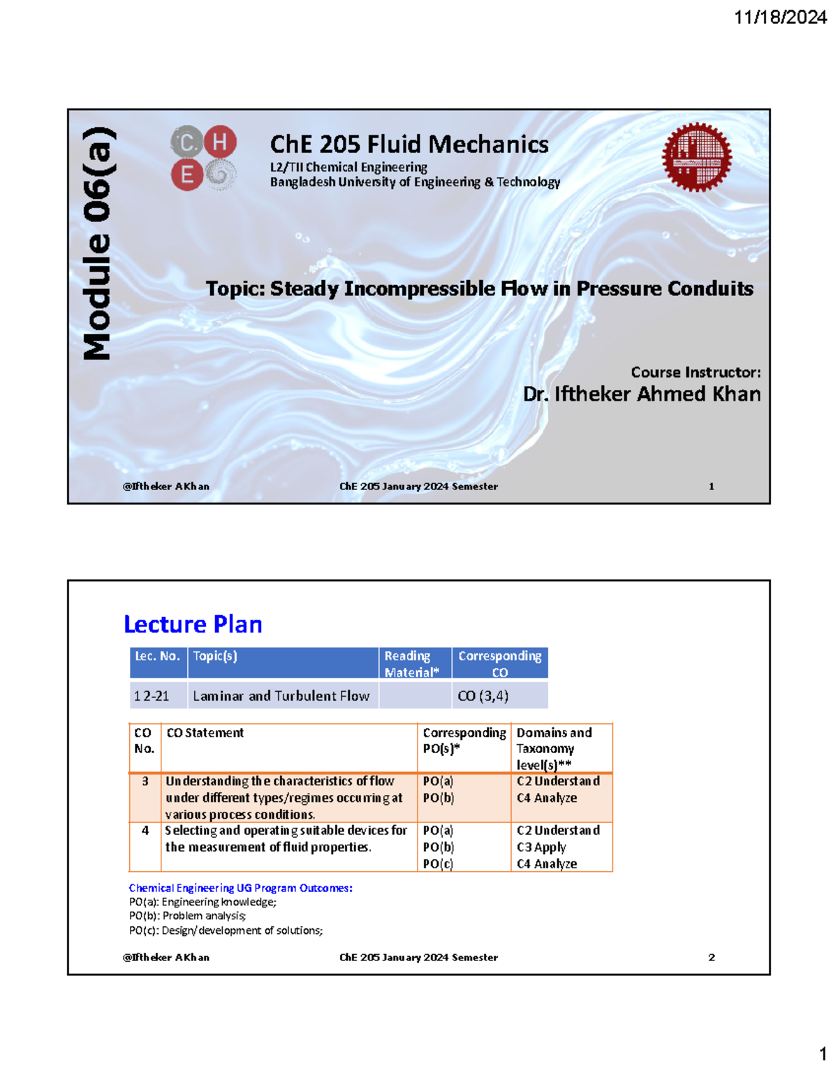 Module 06(a) ChE 205 Lecture Notes: Steady Incompressible Flow in Pipes ...