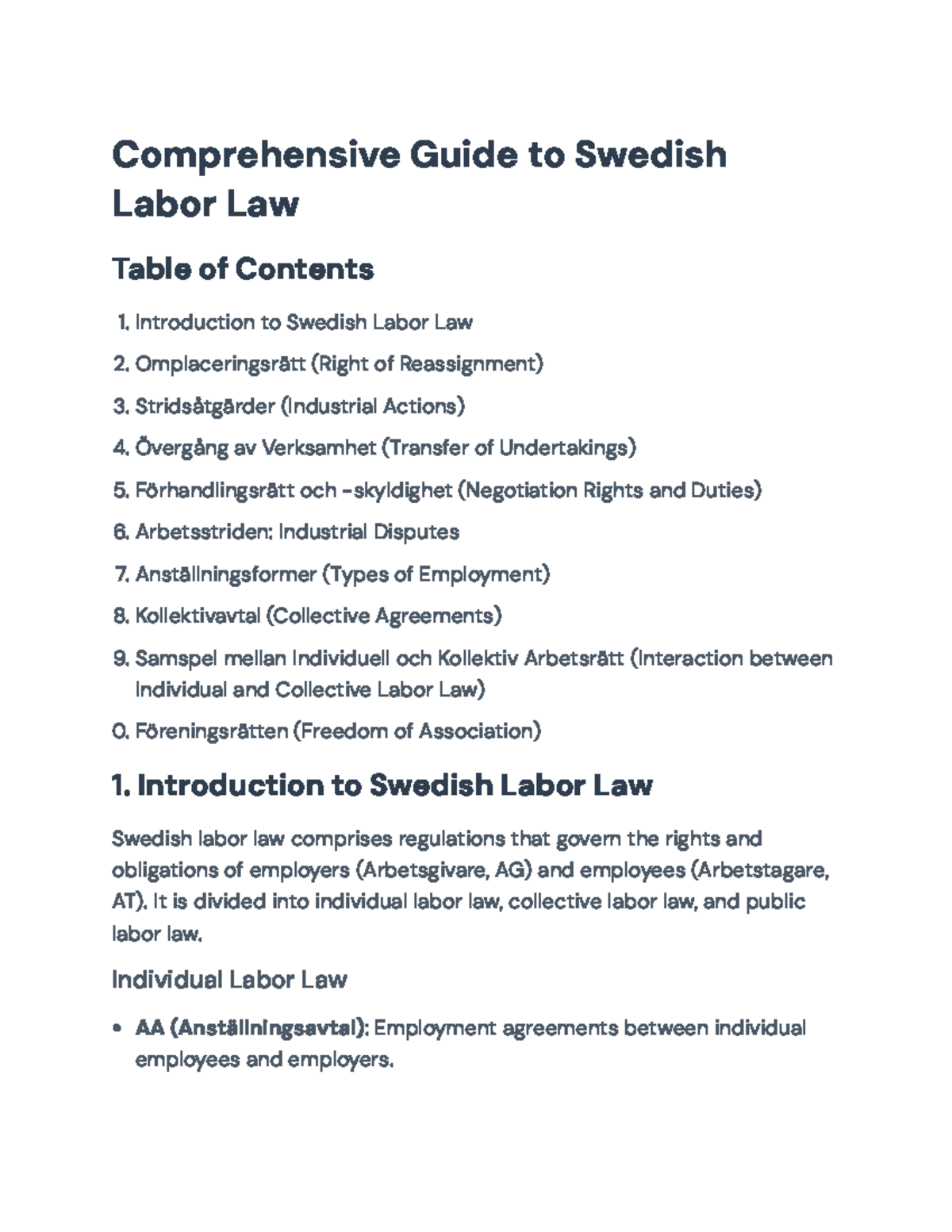 Comprehensive Guide to Swedish Labor Law (Course Code TBD ...