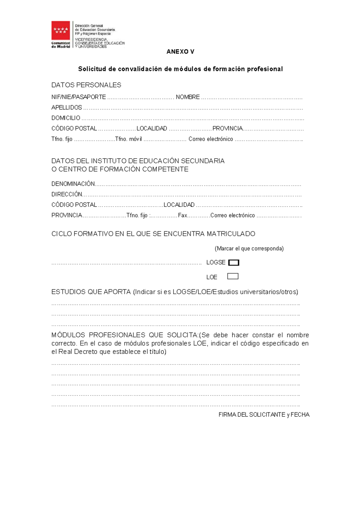 Anexo-5- solicitud de convalidaciones - ANEXO V Solicitud de ...
