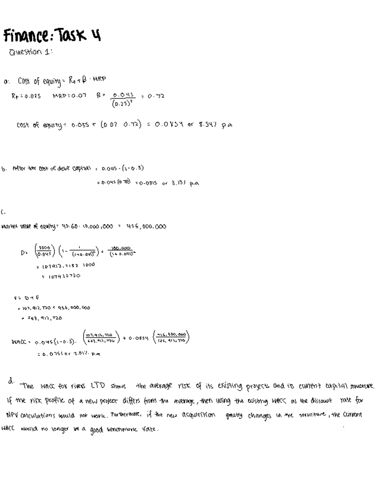 Finance Task 4 Exam Buddy: Cost of Equity and WACC Analysis - Studocu