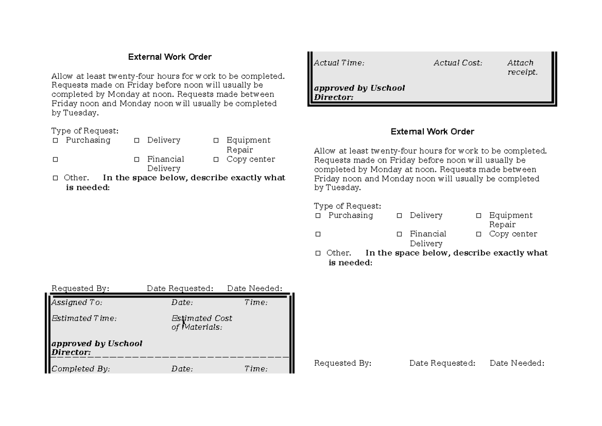 External Work Order Guidelines: Request Process & Timing - Studocu