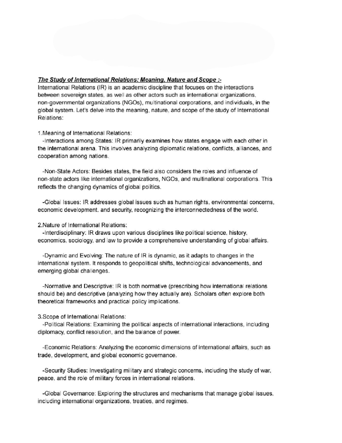 BA3 Paper 3: Understanding International Relations - Meaning, Nature ...