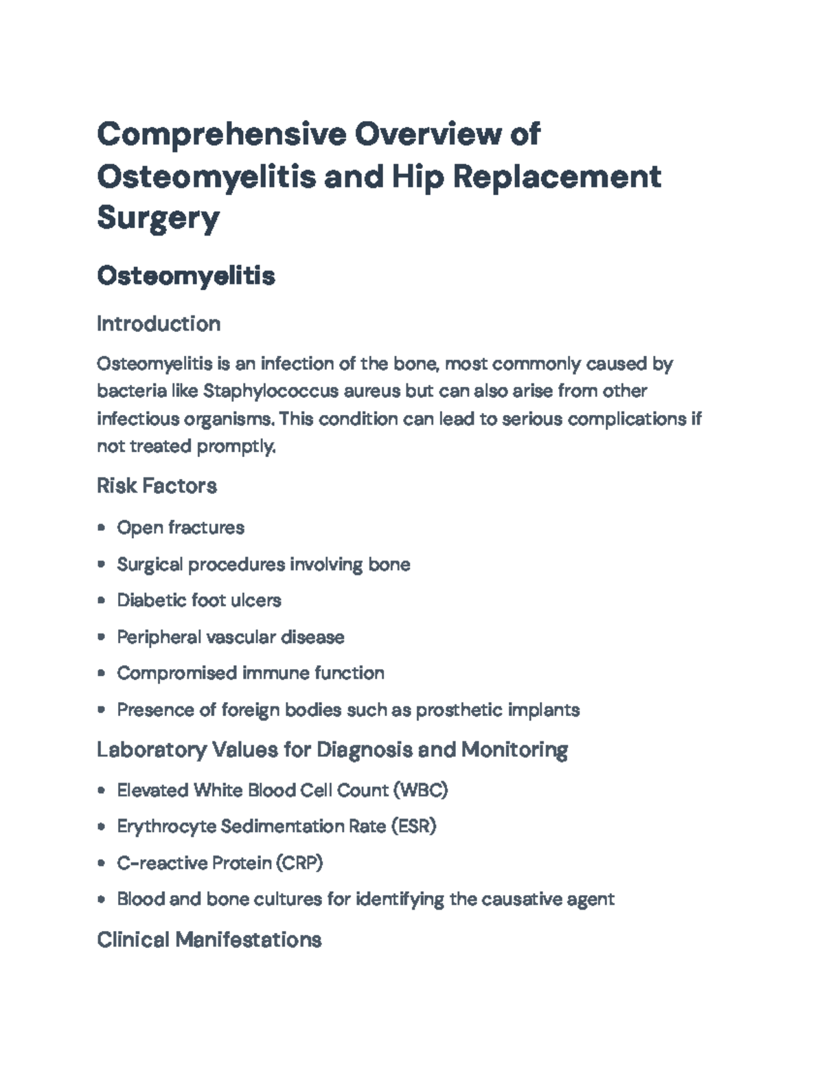 Comprehensive Overview of Osteomyelitis and Total Hip Arthroplasty (THA ...
