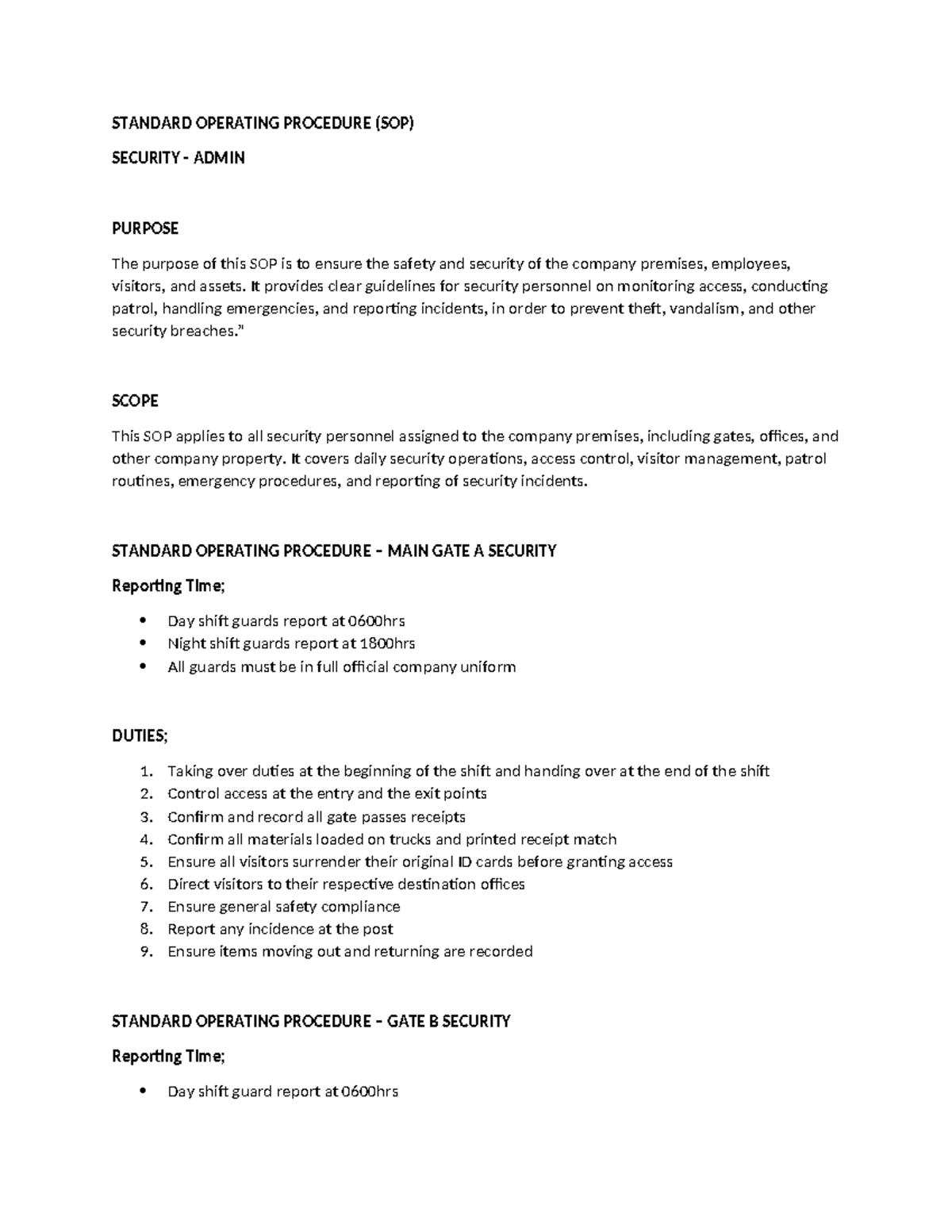 SOP for Security Operations: Guidelines for Personnel Management - Studocu