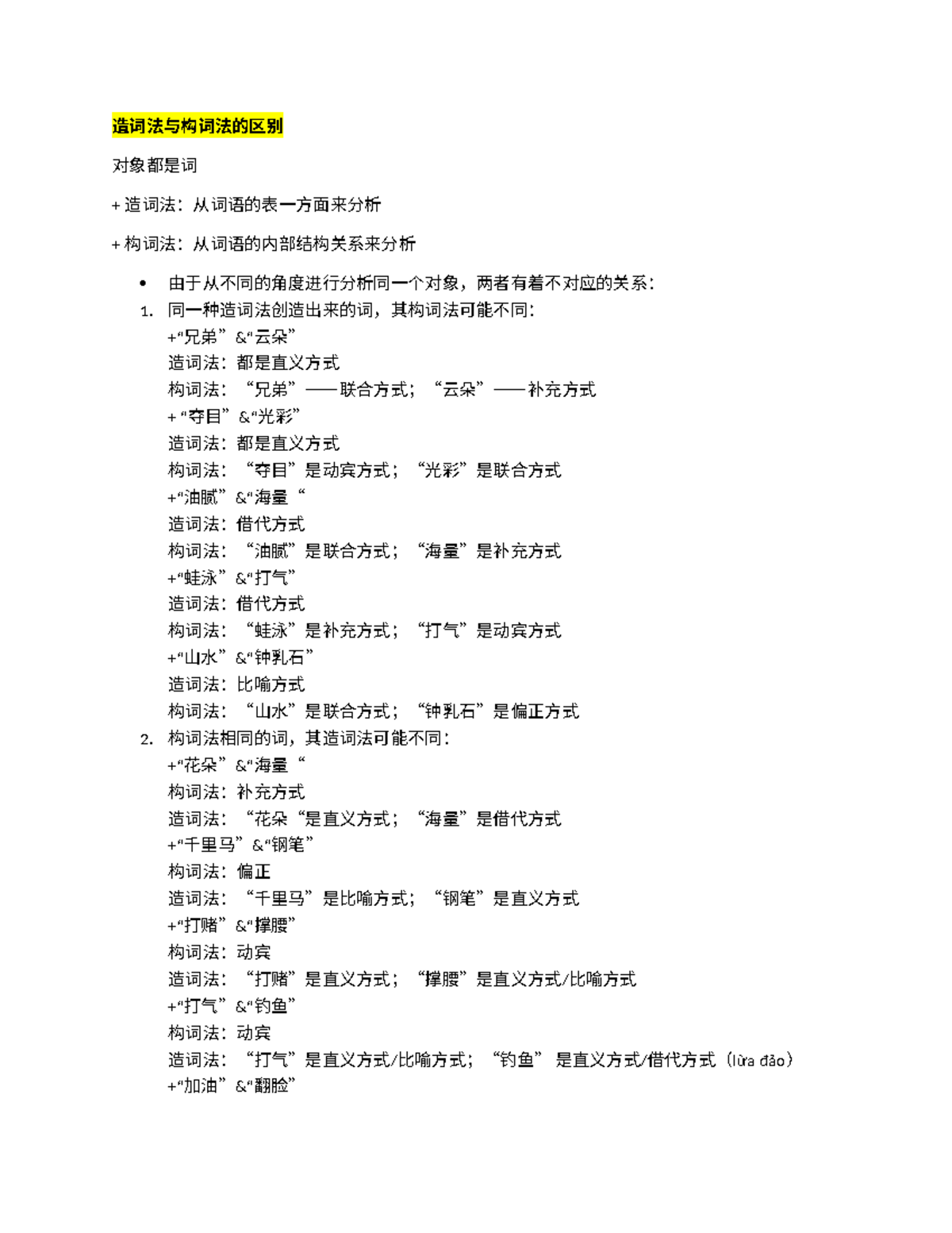 造词法与构词法的区别 - từ vựng học - +: M +: M 1. , : +