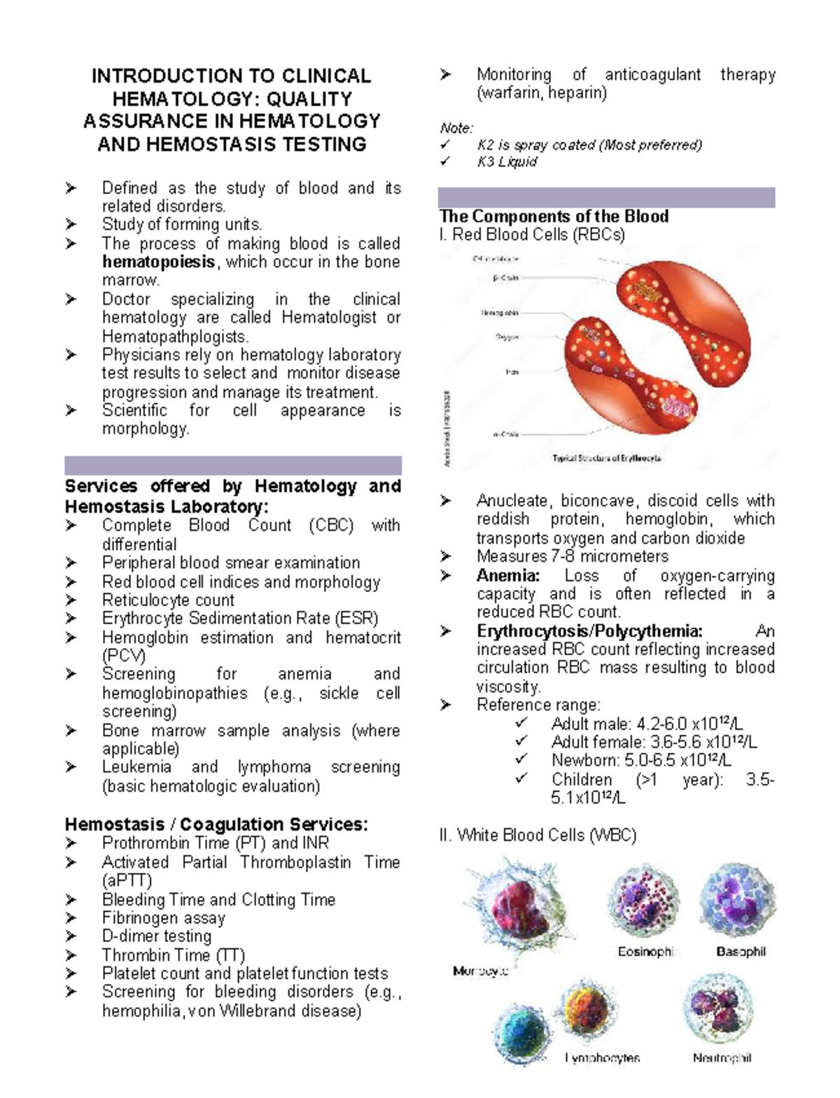 Introduction to Clinical Hematology: Quality Assurance in Testing - Studocu