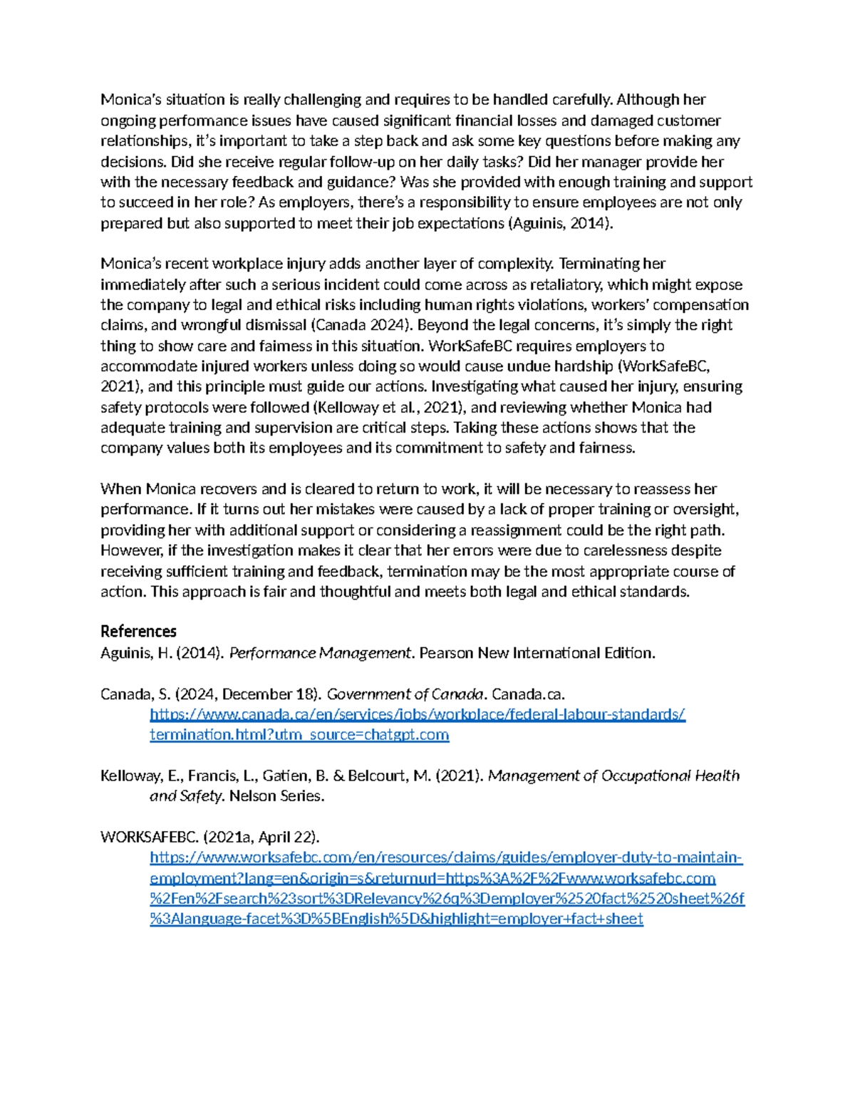 Forum #1 assignment: handling performance issues and workplace injuries ...
