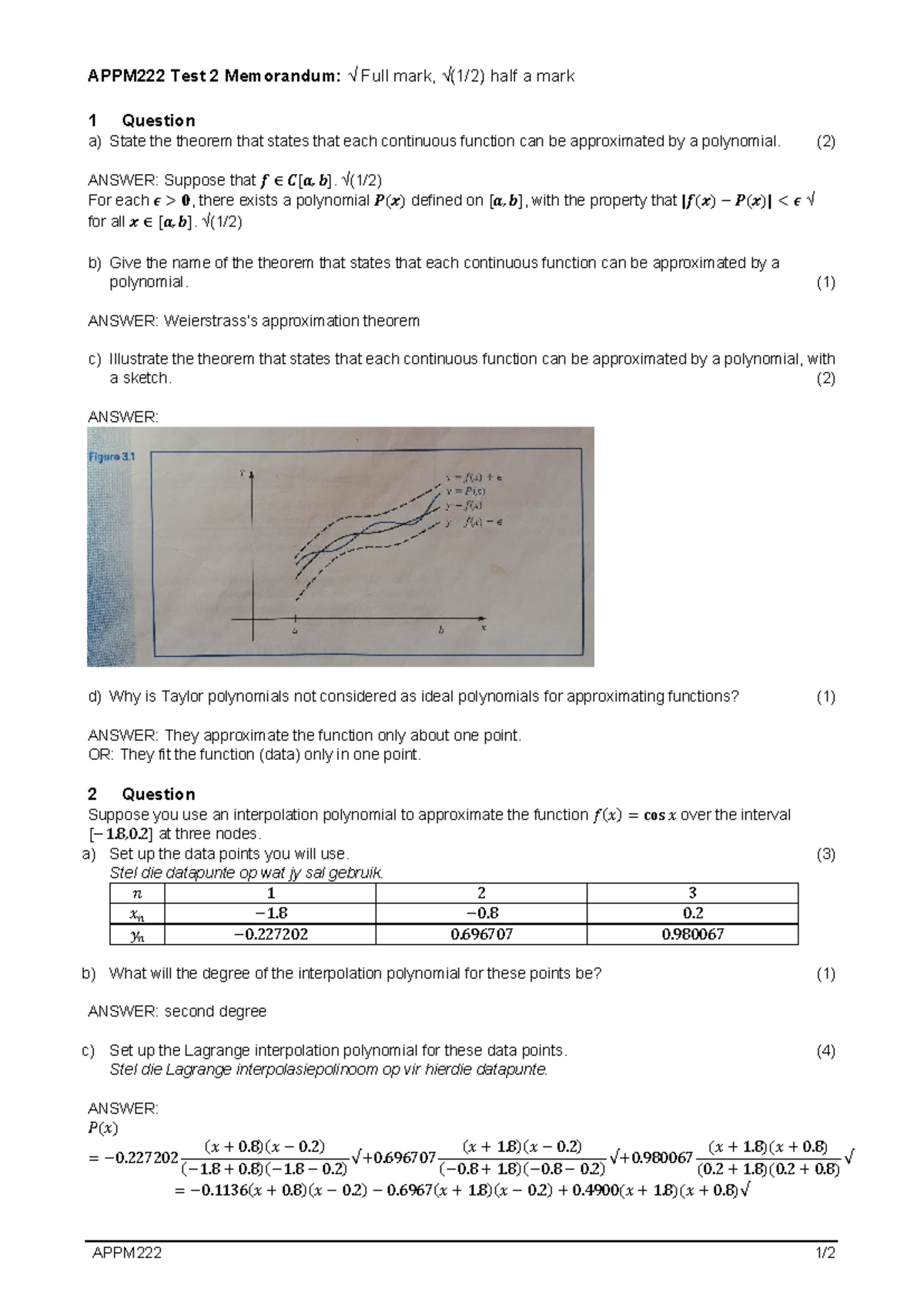 APPM222 Toets 2 2024 Memo: Key Concepts and Solutions Guide - Studocu