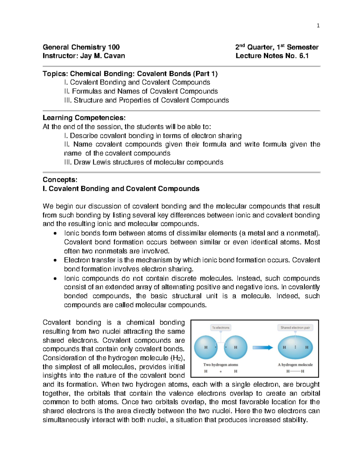 Chapter 6.1 - Covalent Bonding (Part 1) - General Chemistry 100 2 nd ...