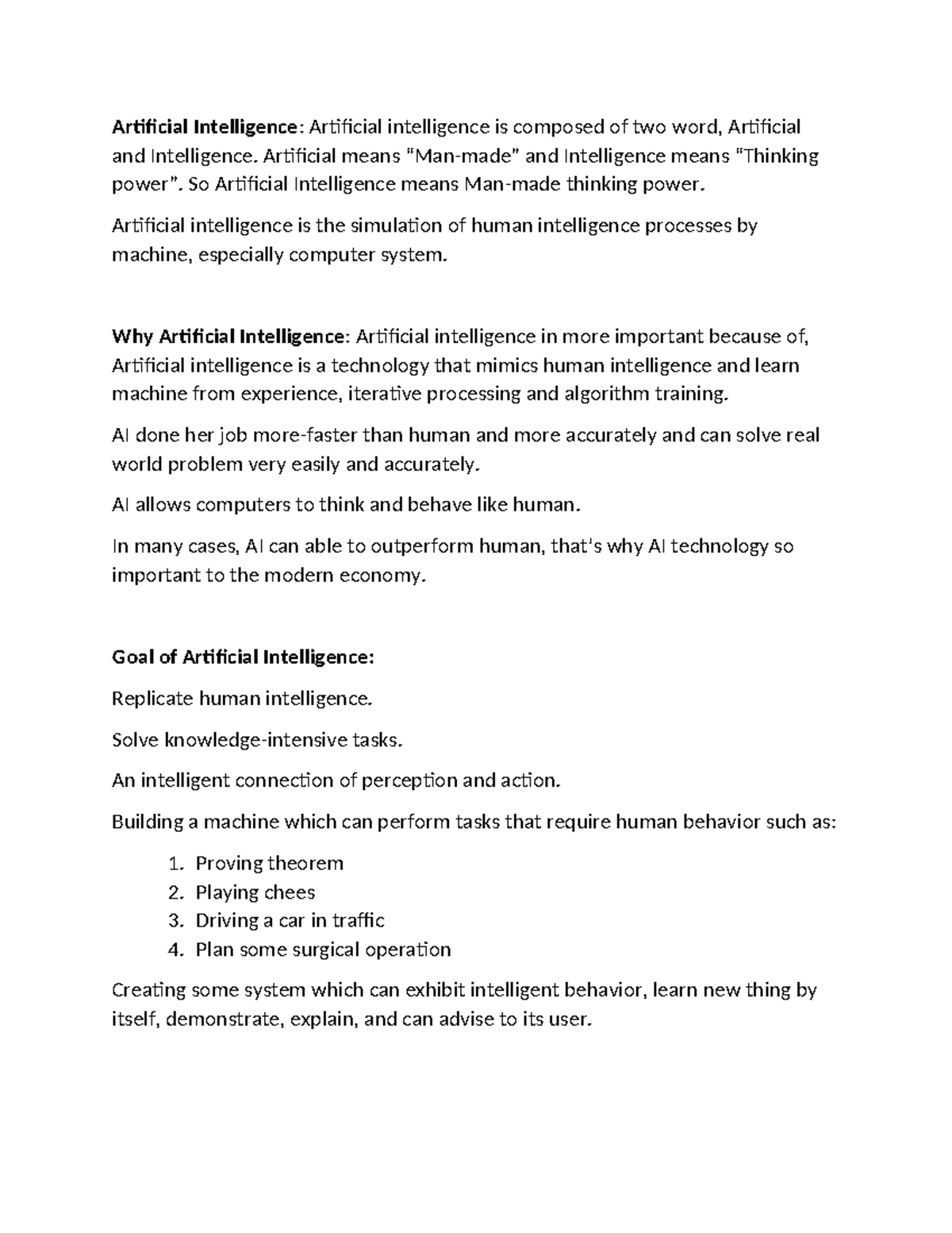 AI Note - AI Note - Artificial Intelligence: Artificial intelligence is ...