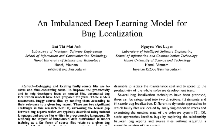 Apsec 2021 Bug Localization - An Imbalanced Deep Learning Model for Bug ...