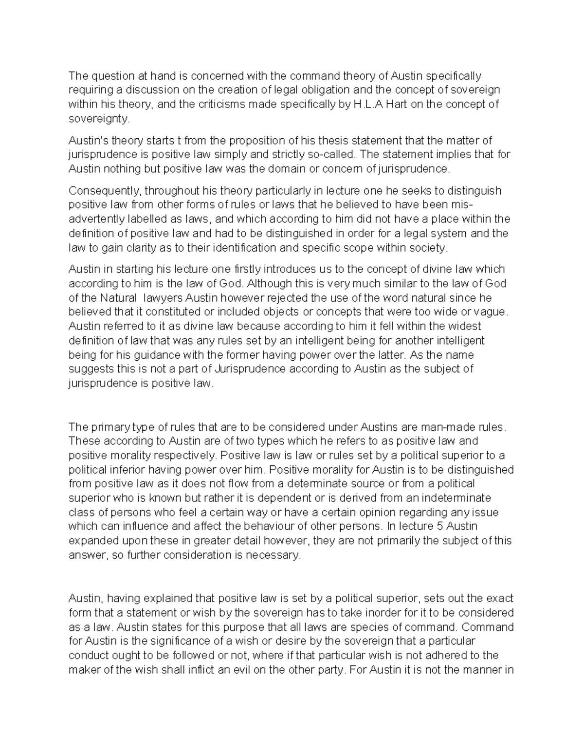 Austin's Command Theory: Legal Obligation & Sovereignty Critique - Studocu