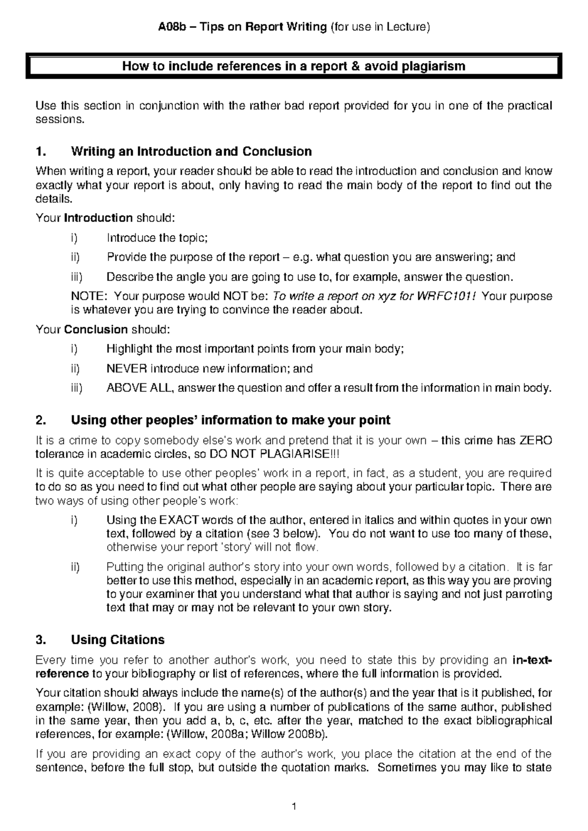 A08b Report Writing Tips: Avoiding Plagiarism & Citing Sources - Studocu