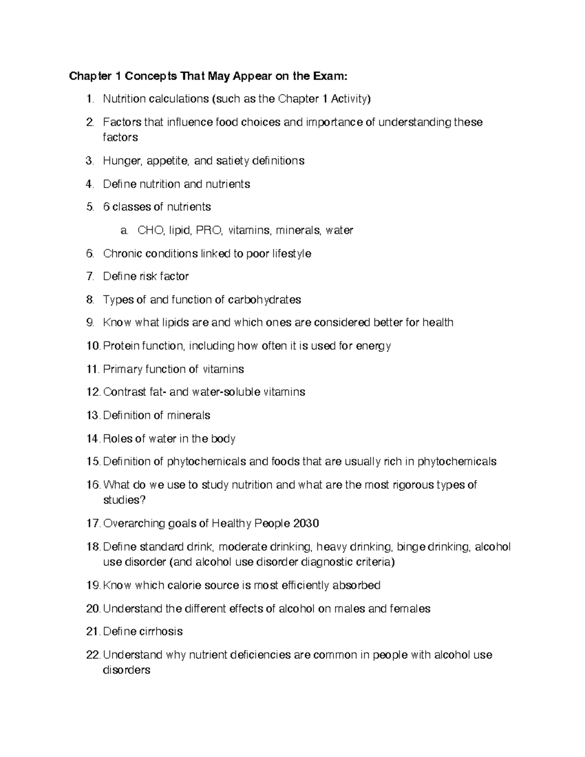 Unit 1 Exam Review: Nutrition Concepts & Key Terms for Exam - Studocu