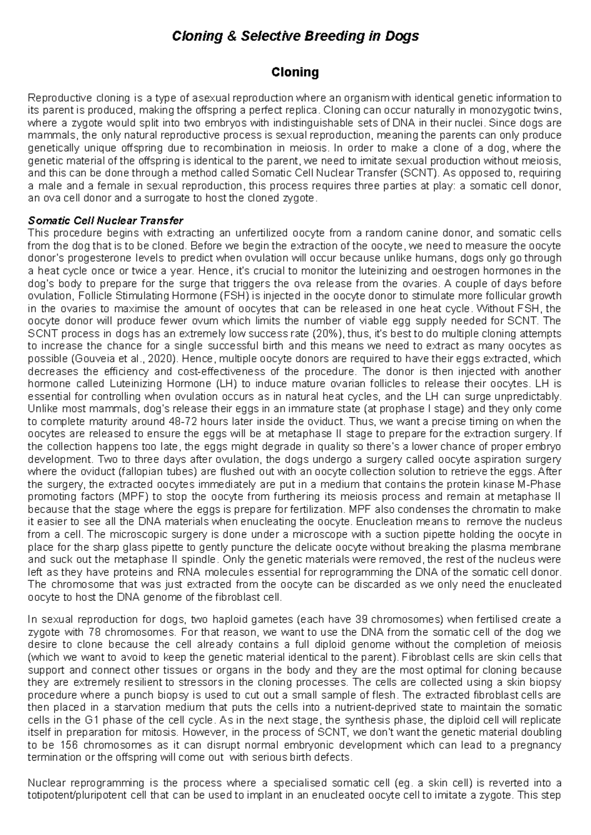 Biology 3.7 Final Report: Cloning and Selective Breeding in Dogs - Studocu
