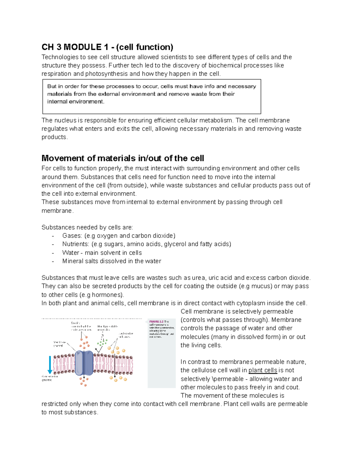 Bio 101: Module 1, Chapter 3 - Cell Structure & Function - Studocu
