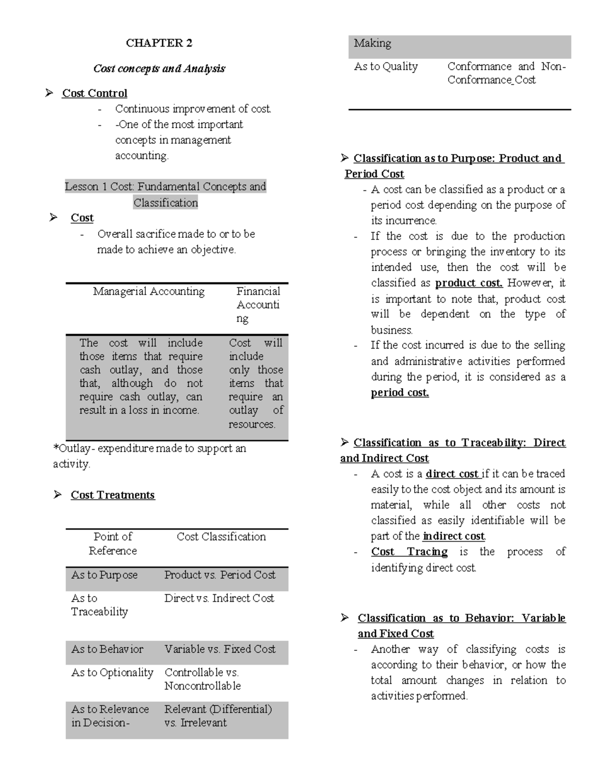 CHAPTER 2 Cost Concepts & Analysis: Quality, Control, & Improvement ...