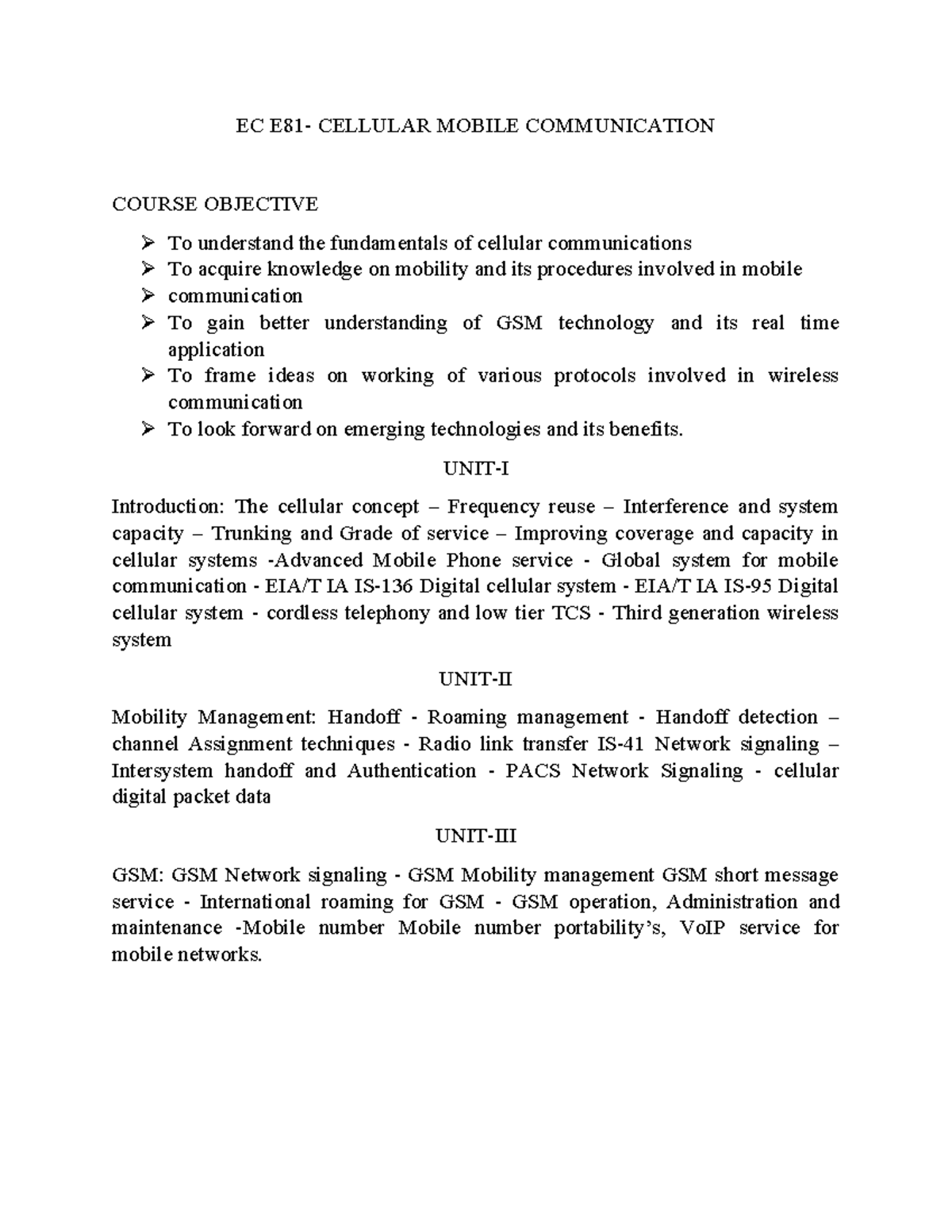 EC CELLULAR MOBILE COMMUNICATION SYLLABUS (CM 101) - Studocu