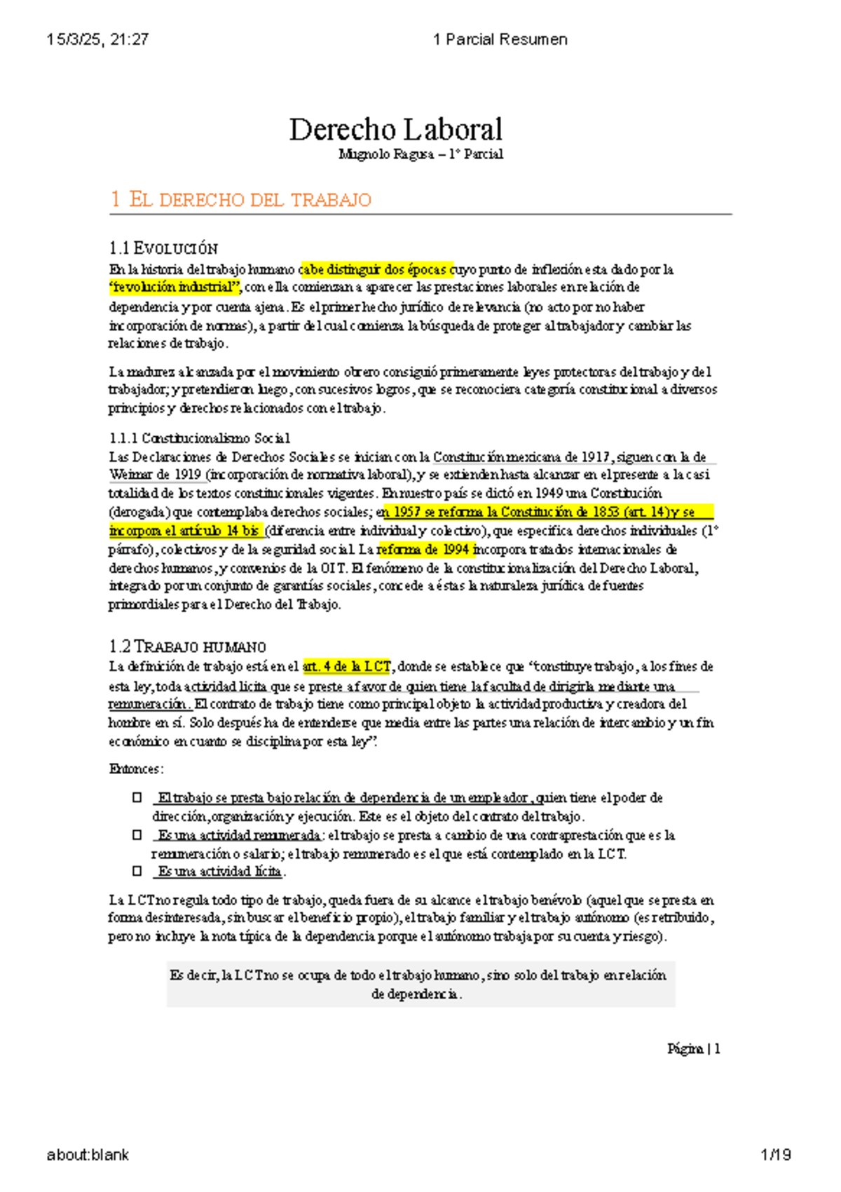 Primer Parcial de Derecho Laboral y Seguridad Social 1° Año - Studocu