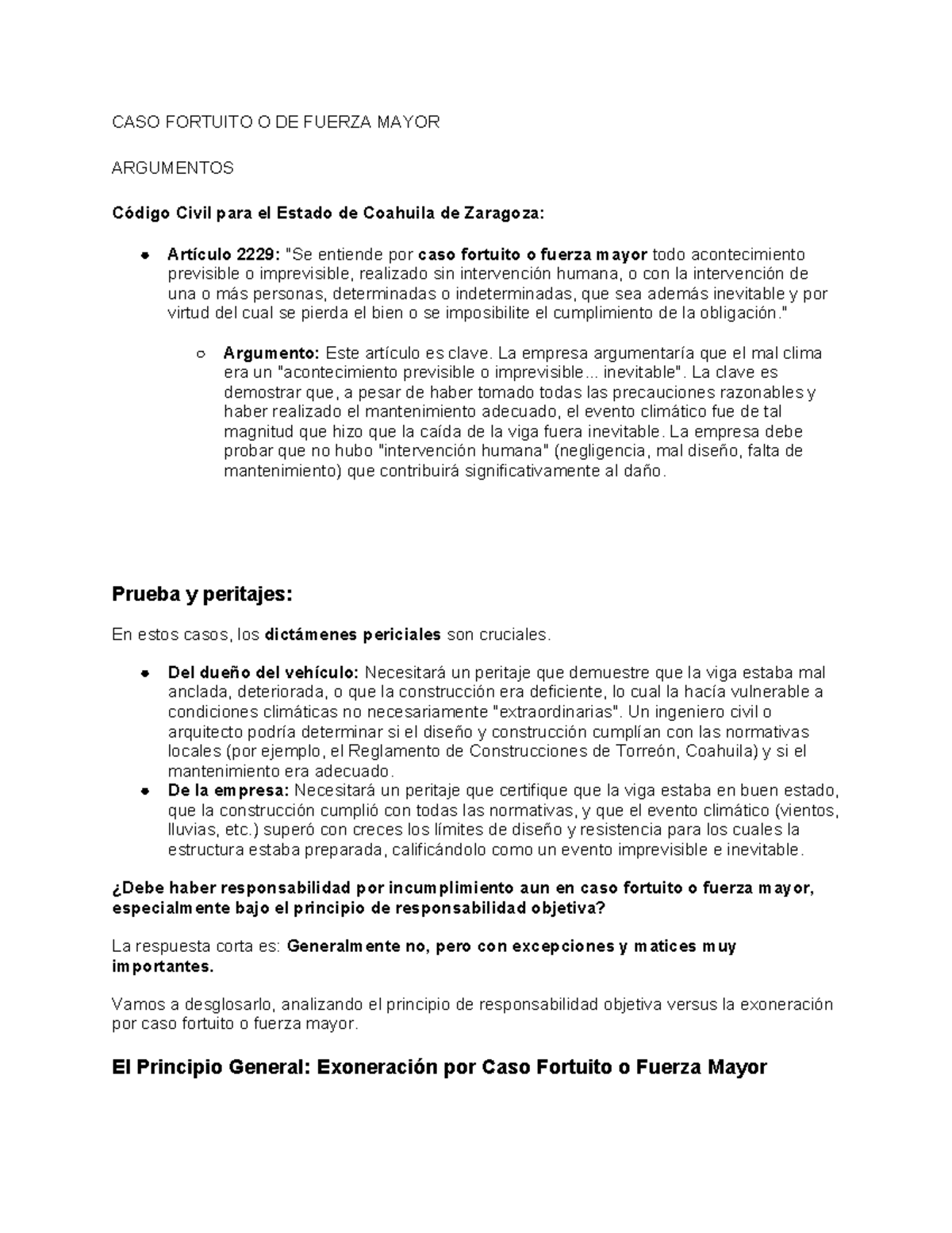 CASO FORTUITO Y FUERZA MAYOR EN DERECHO CIVIL: ANÁLISIS Y ARGUMENTOS ...