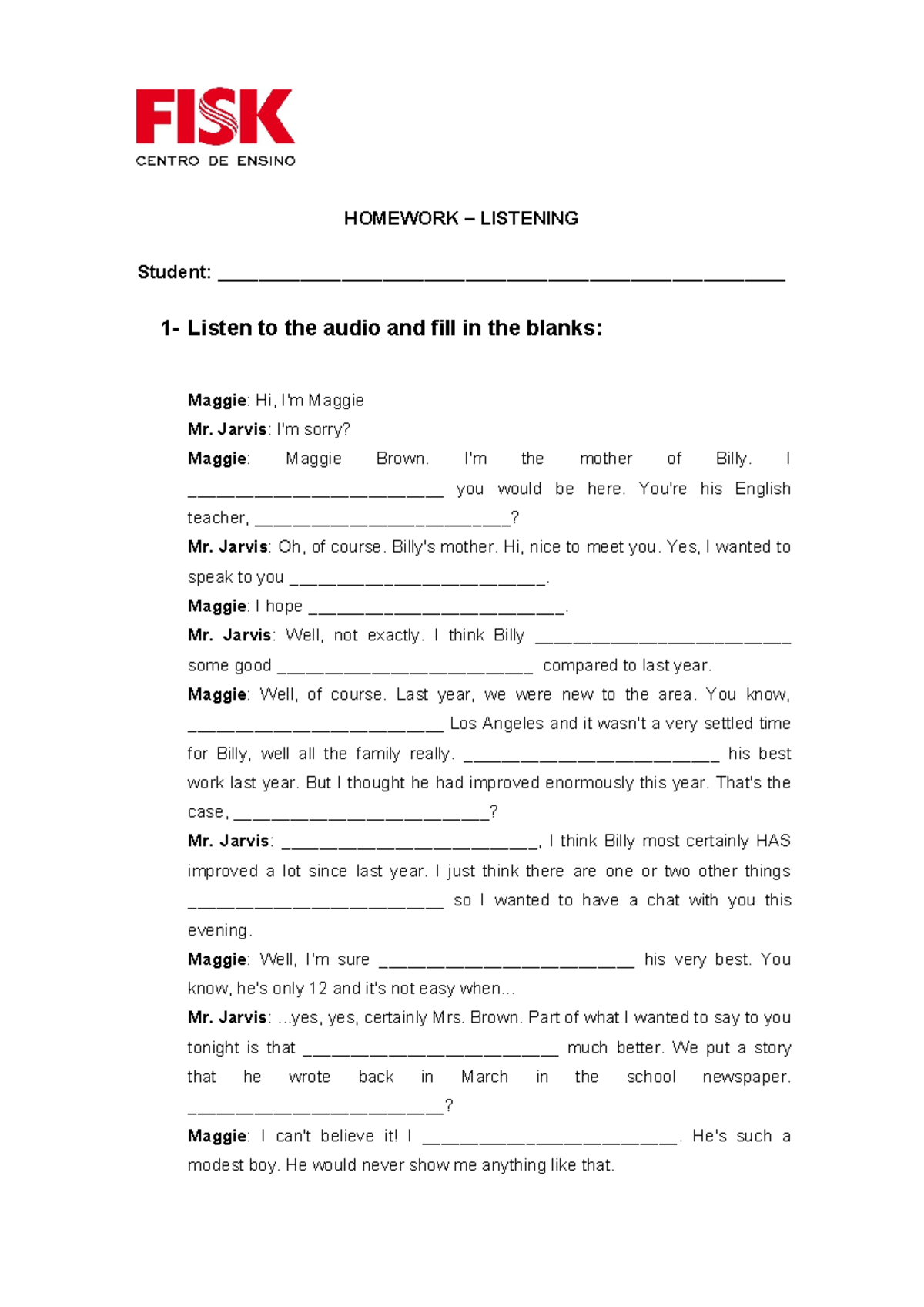 3L5 Parent-Teacher Meeting Exercise Script - Studocu