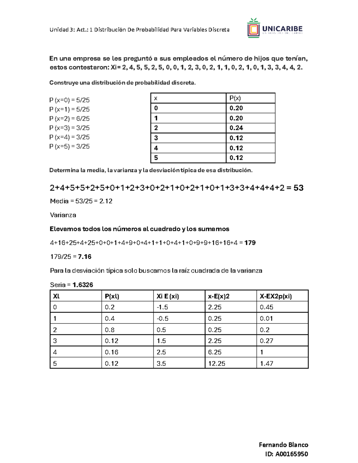 Unidad 3: Act. 1 - Distribución de Probabilidad para Variables ...