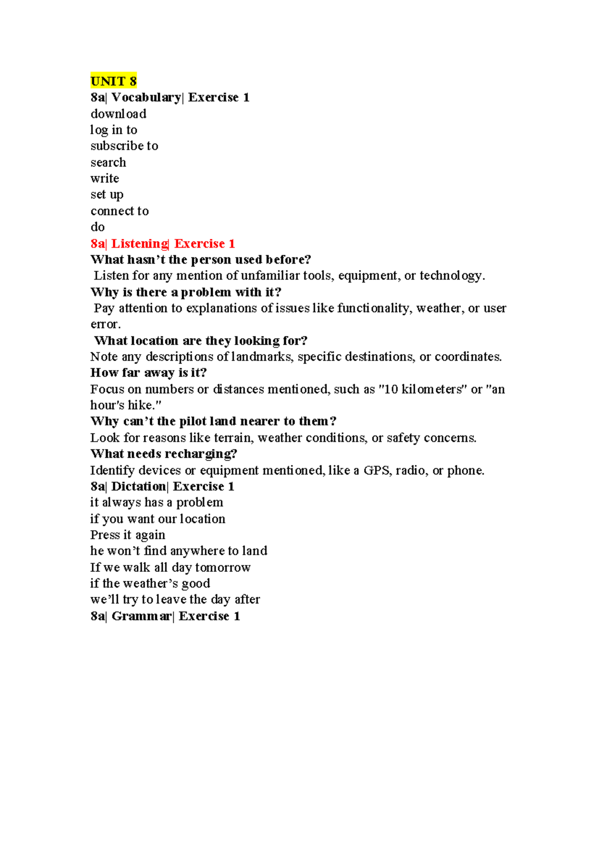 UNIT 8 TACB2 - Exercise 1 & Grammar Review Notes - Studocu