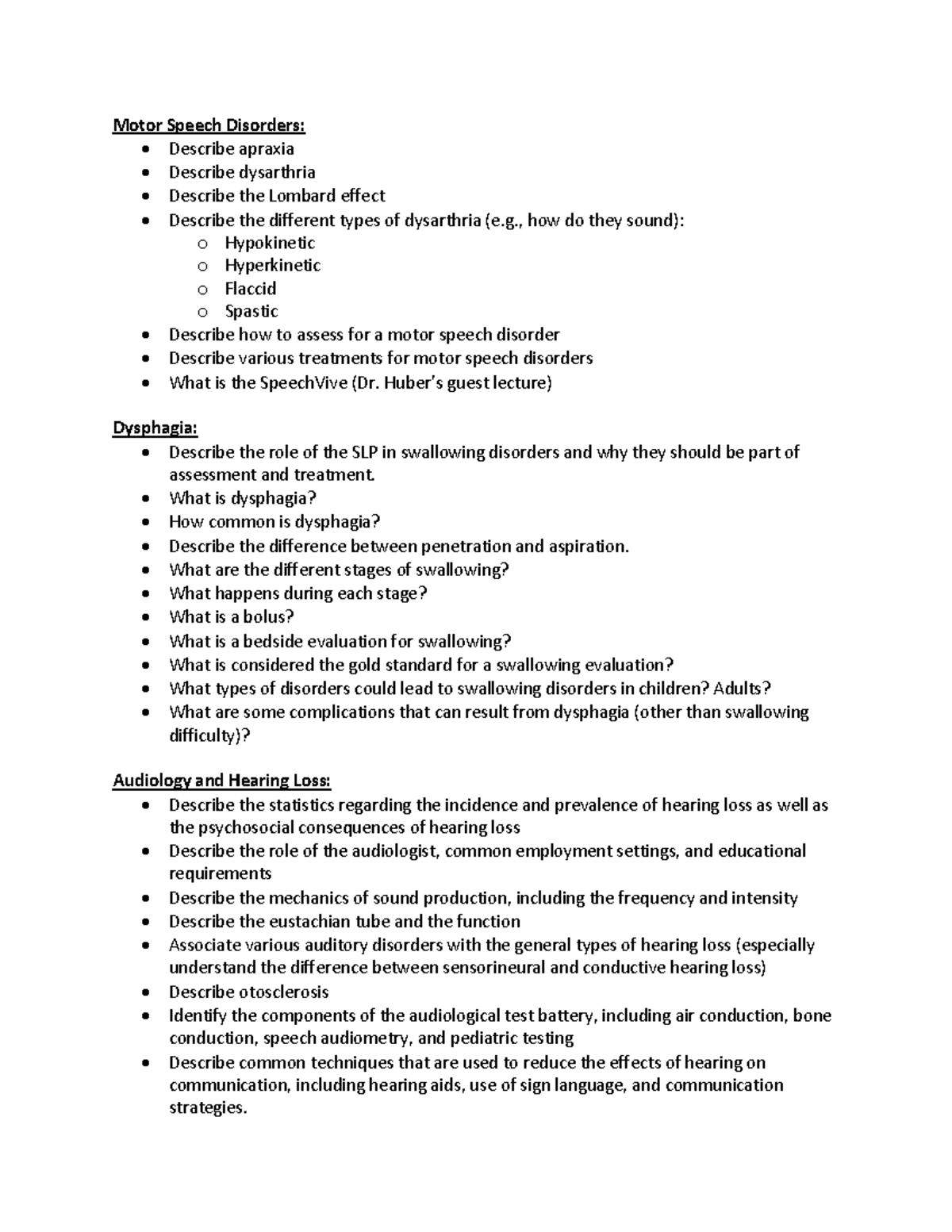 Motor Speech Disorders & Dysphagia Study Guide Final 2021 - Studocu
