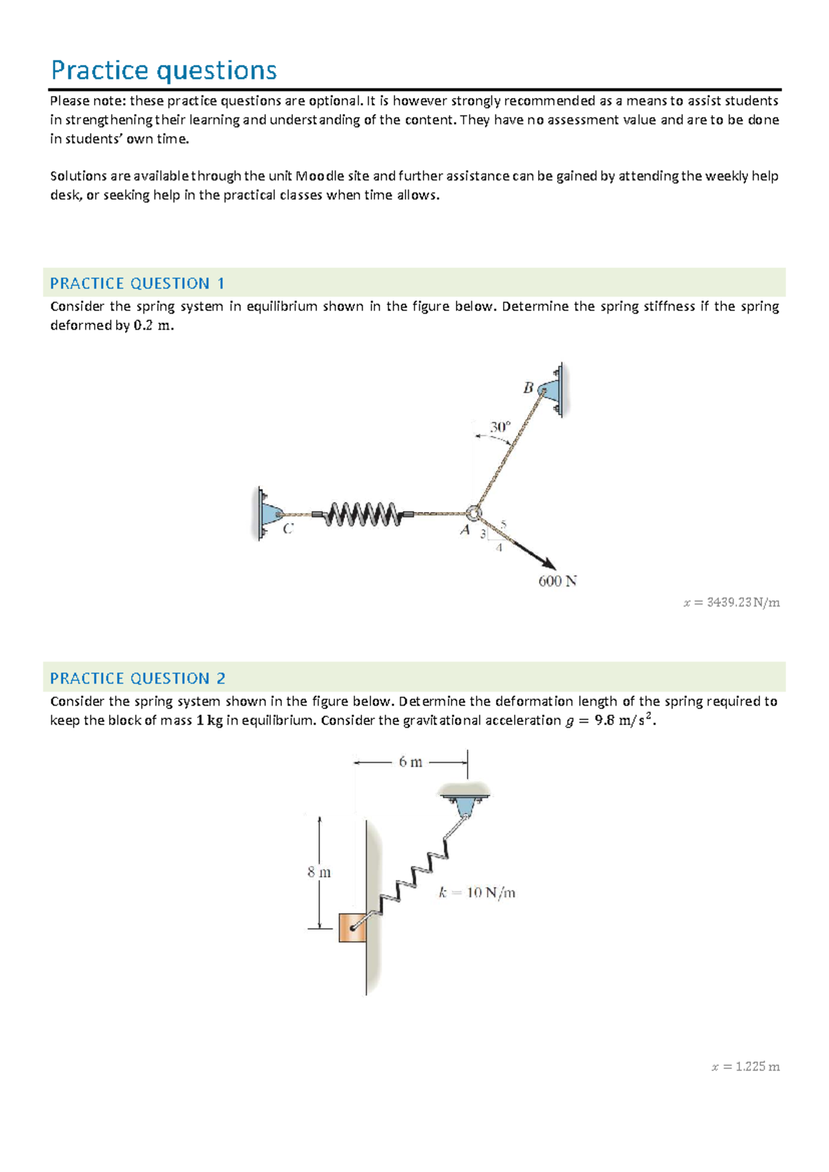 W2 Practice Questions for Spring and Pulley Systems - Studocu