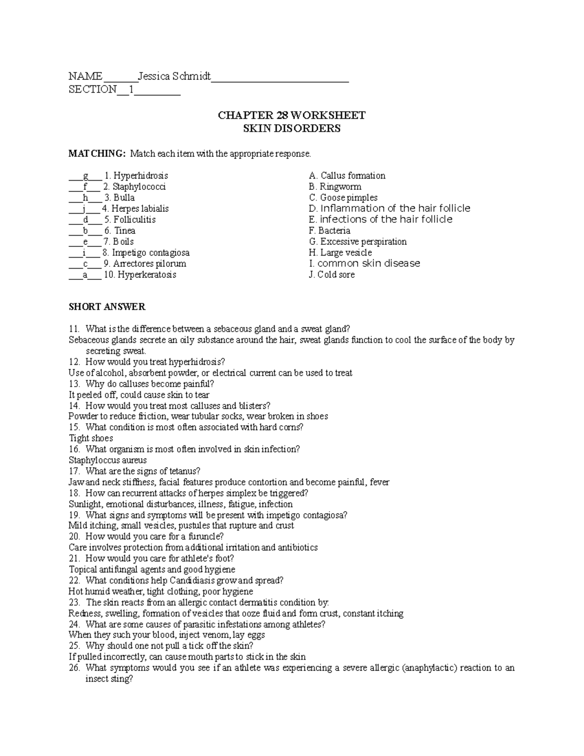 Gen Med 2: Skin Disorders Worksheets and Assessment Notes - Studocu