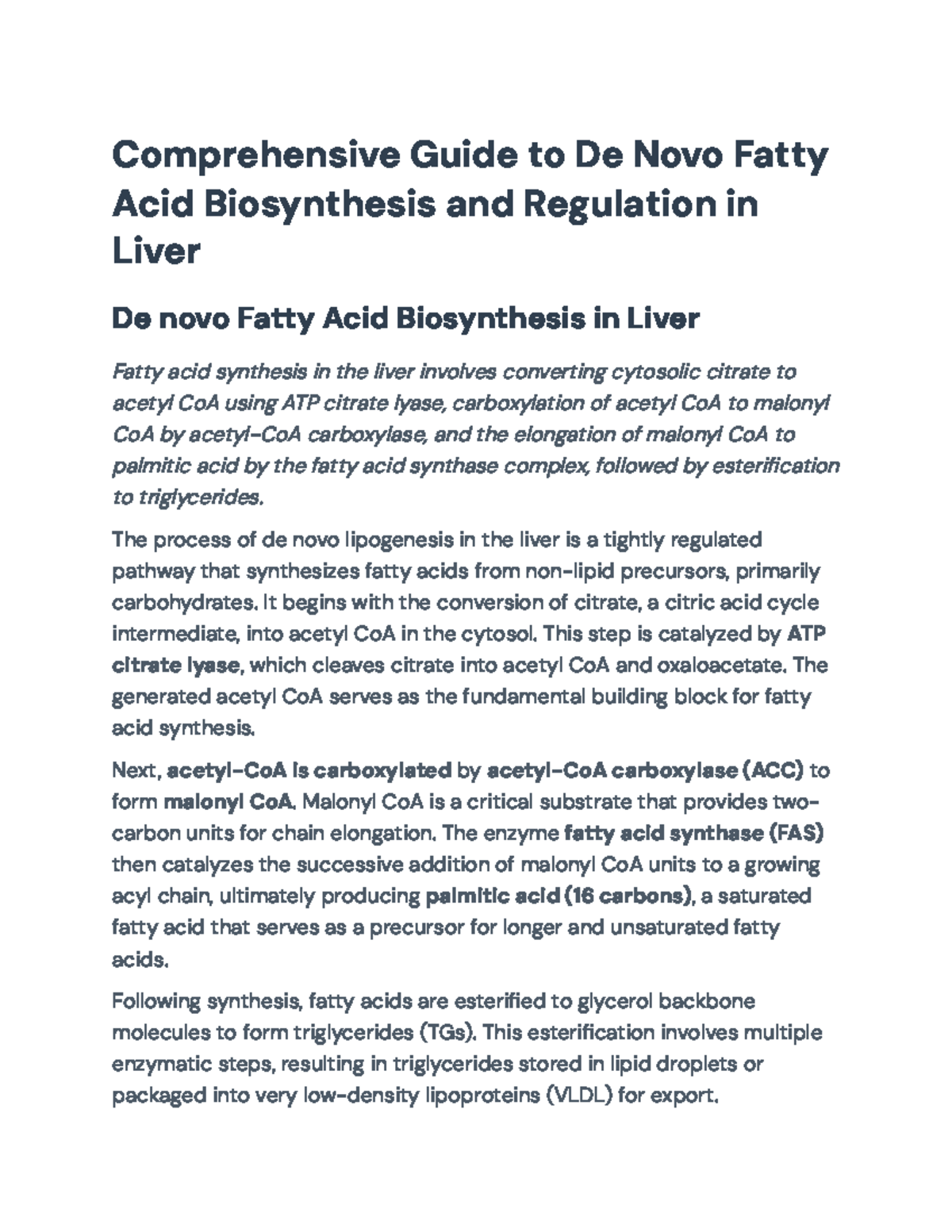Comprehensive Overview of De Novo Fatty Acid Synthesis in Liver - Studocu