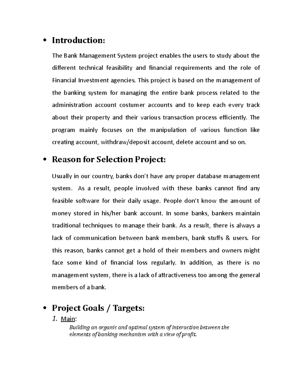 Bank Management System Project Report: Feasibility & Analysis - Studocu