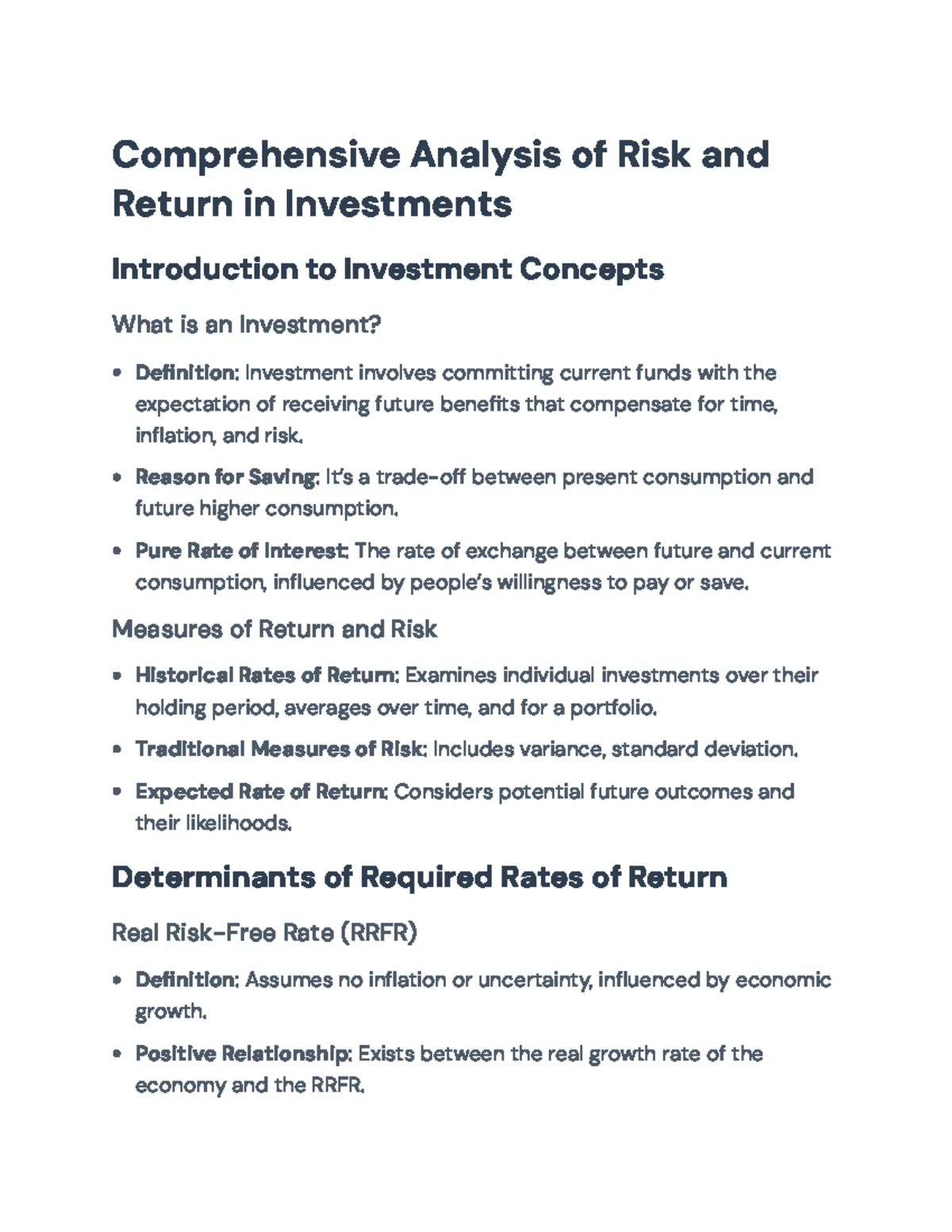 Comprehensive Risk and Return Analysis in Investments (FIN 101) - Studocu