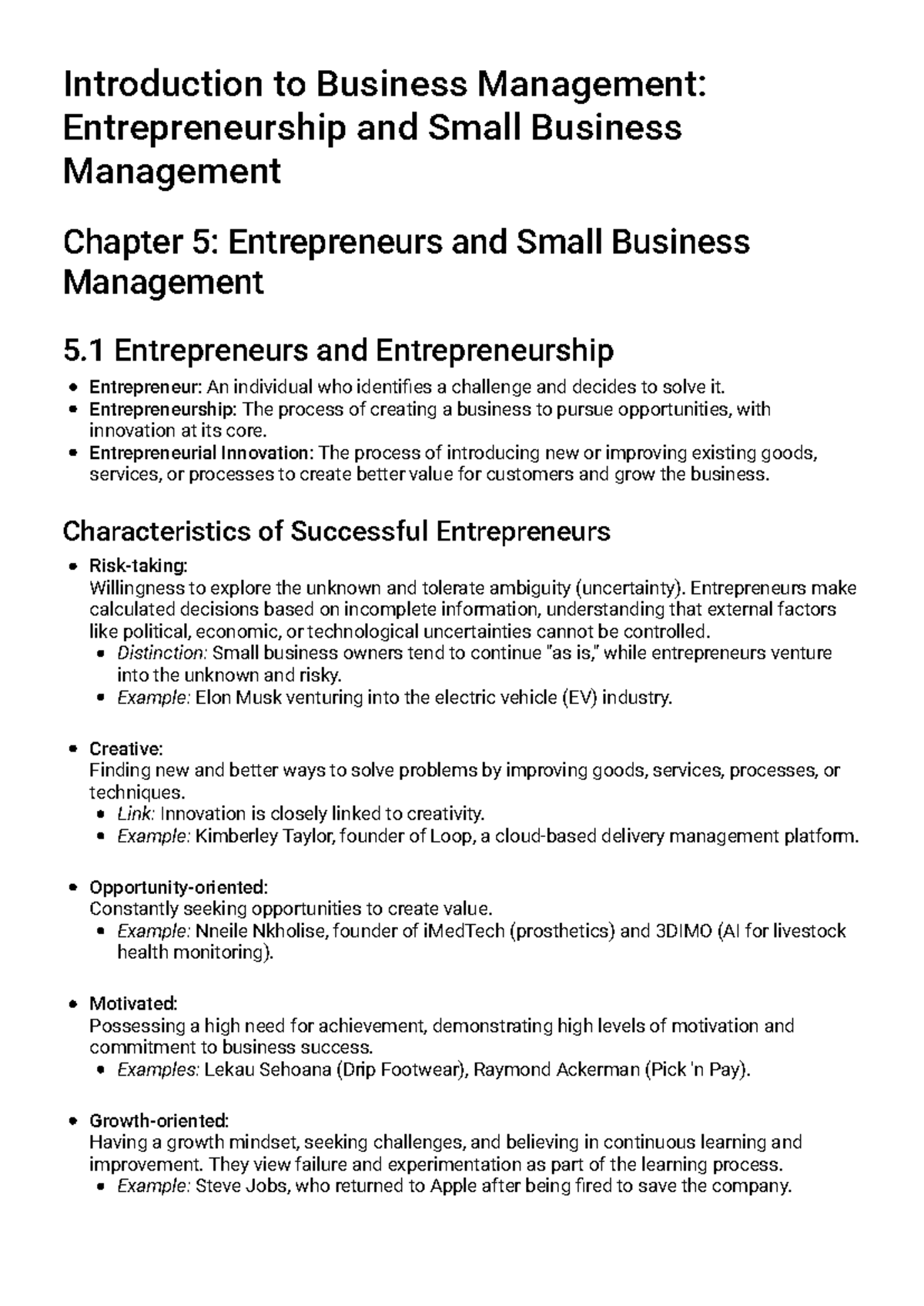 Chapter 5: Entrepreneurs & Small Business Management Study Guide (BUS ...