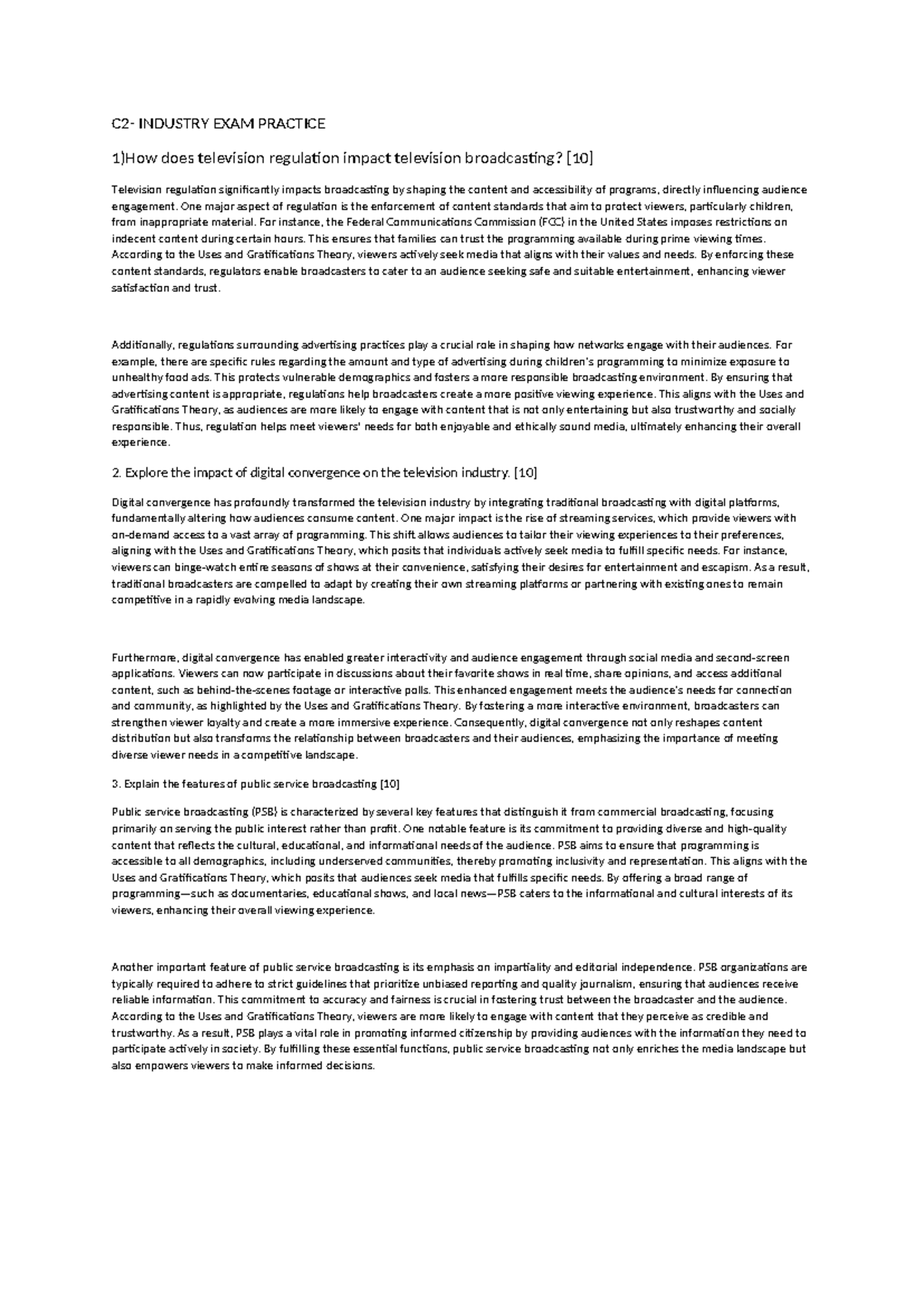 C2 Industry Exam Practice: TV Regulation, Digital Convergence & PSB ...