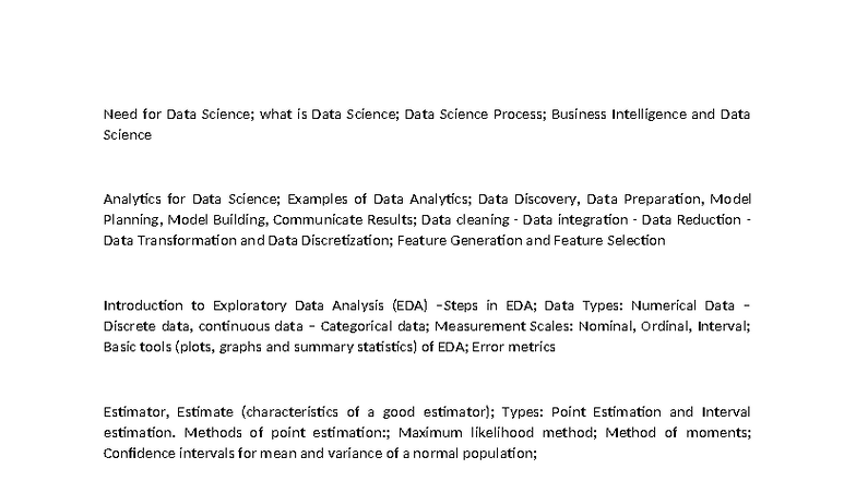 Data Science & Business Intelligence: Key Concepts & EDA Overview - Studocu
